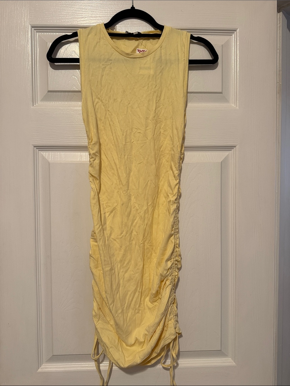 Love Tree Yellow Ribbed Ruched Midi Dress